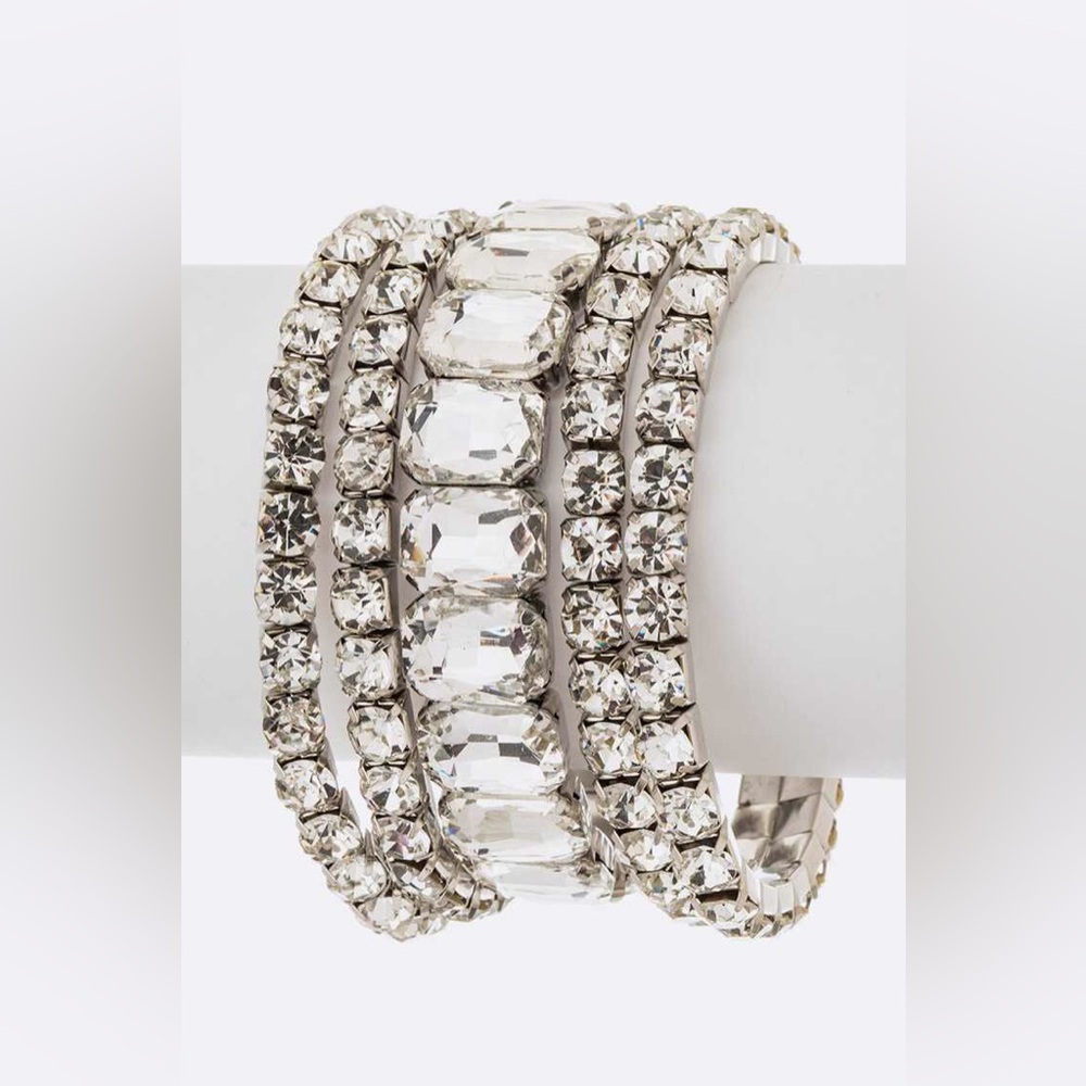 5PCS Pink Emerald Cut Round Stone Stretch Evening Bracelets